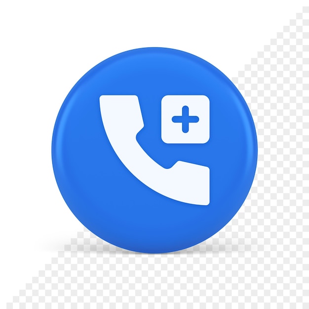Rufen sie das telefon an und fügen sie den notfall-hotline-service hinzu. blaue runde schaltfläche 3d realistisches symbol