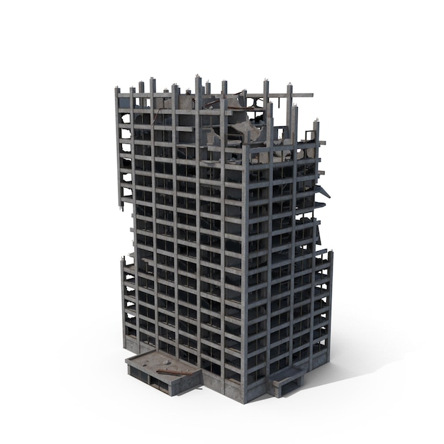 Ruined Skyscraper A PostApocalyptic View of Urban Destruction
