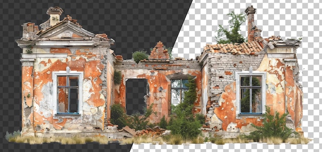 Des Ruines Désolées D'un Bâtiment Délabré Sur Un Fond Transparent.