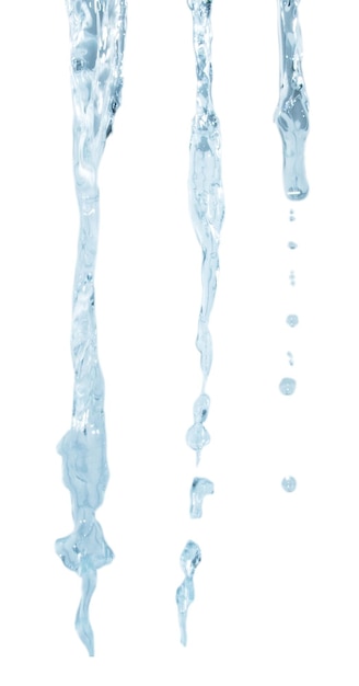Un ruisseau d'eau de différentes options sur un fond blanc