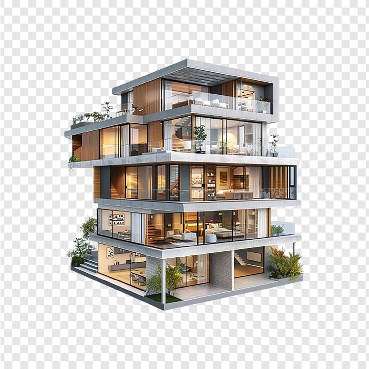 PSD rumah modern terisolasi dengan latar belakang transparan