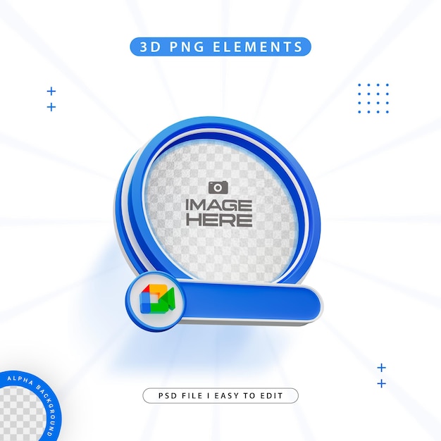 Rundes Profil 3D-Rahmen für Google Meet in sozialen Medien isoliert