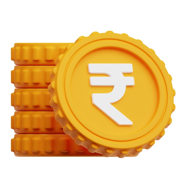 Rupee-Münzstapel 3D-Symbol isoliert auf weißem Hintergrund