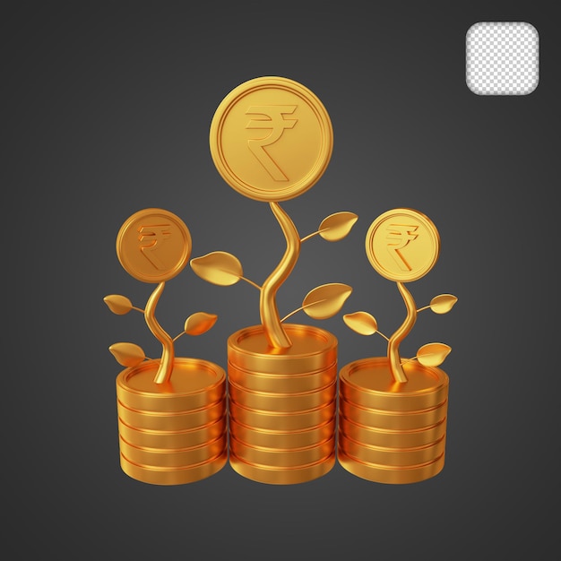 Rupee Tree Plant Pila de monedas Ilustración 3D
