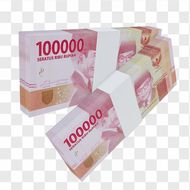 PSD rúpia da moeda da indonésia 100.000: pilha de notas de rp da indonésia
