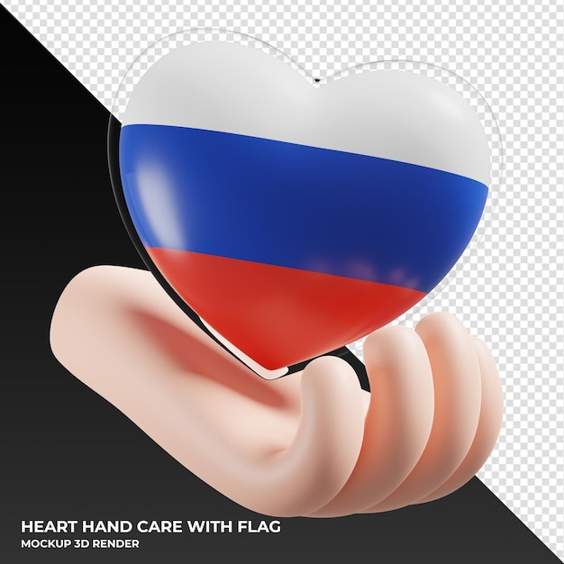 Russische flagge mit herz handpflege realistisch 3d texturiert