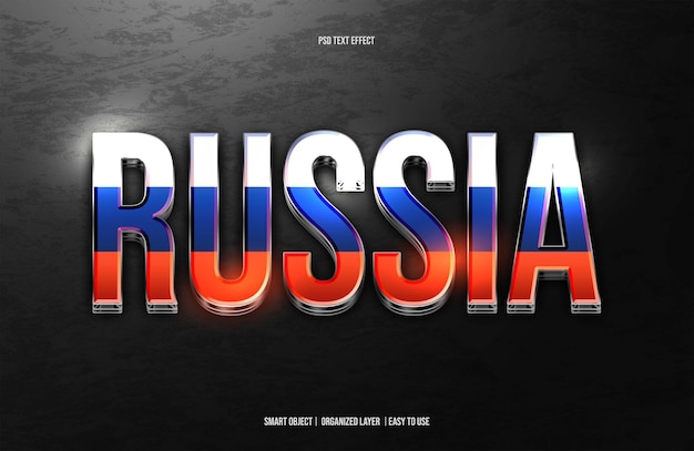 Russland-flagge auf texteffekt-psd