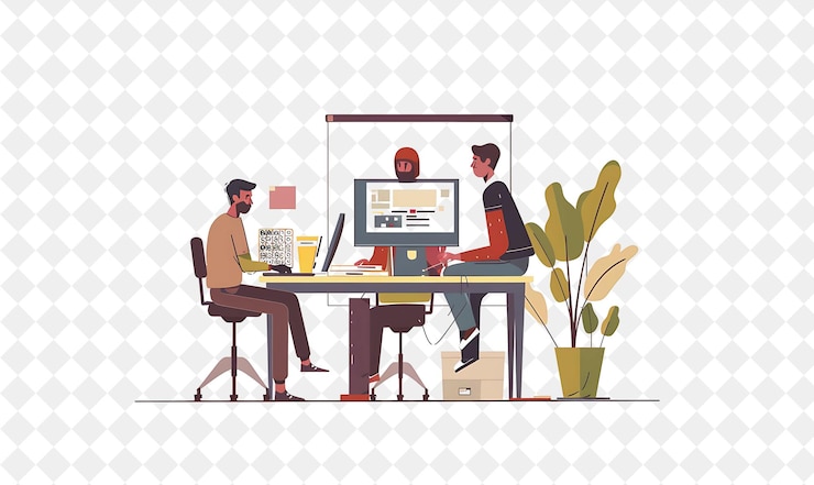 PSD rustic qa engineer with characters testing and ensuring soft png people in daily work illustration
