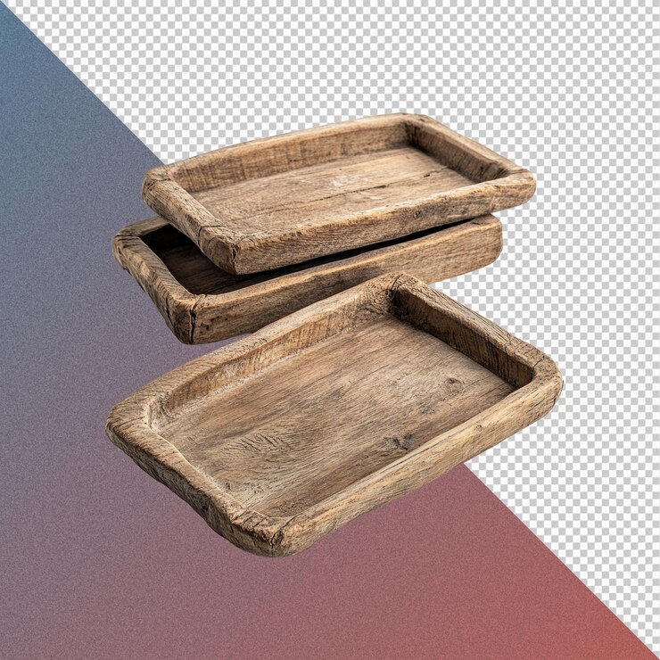 PSD rustic wooden trays stacked together