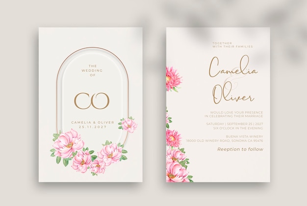 PSD rústico modelo de convite de casamento vintage rosa