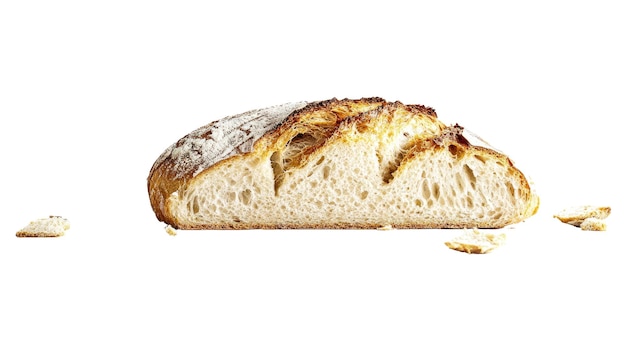 Rustico pane artigianale con fette che mostrano la consistenza delle briciole sfondo trasparente PNG