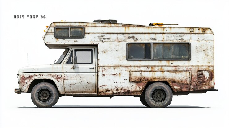 Rustierter Campervan-Seitblick auf weißem Hintergrund
