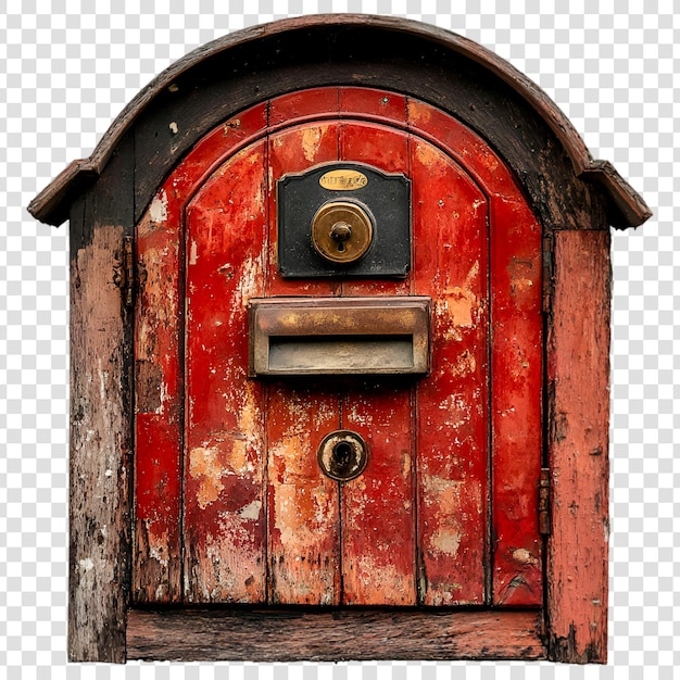 Rustikale rote hölzerne Briefkastentür Alte Vintage-Antik