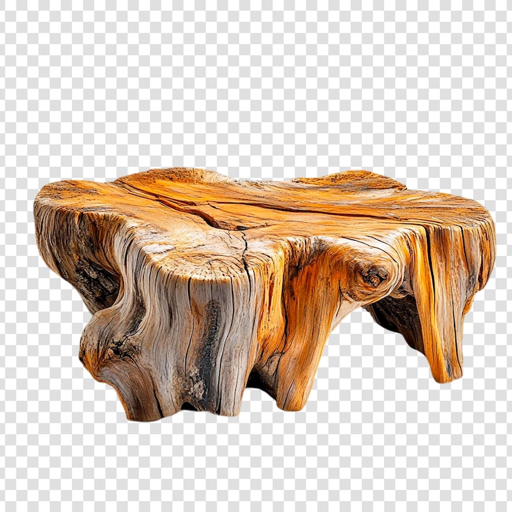 PSD rustikaler holzstumpf-tisch mit natürlicher holzkorn-textur