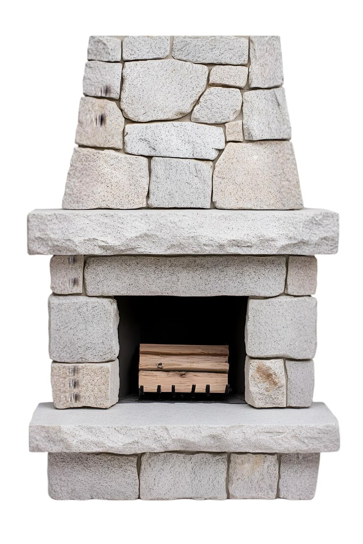 PSD rustikaler steinkamin mit holzstämmen traditionelles hausdekor