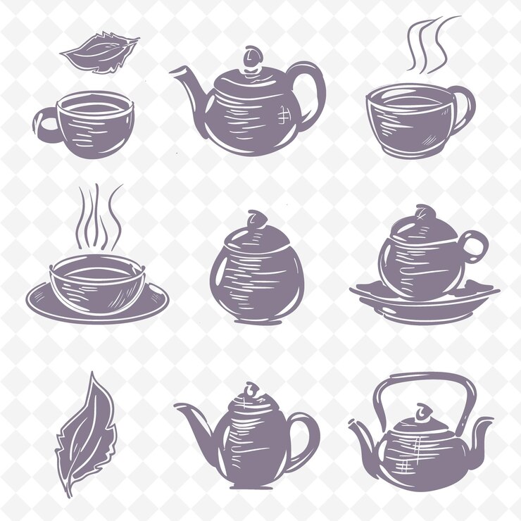 PSD rustikales chinesisches tee-set mit sketch-stil tee-set with rough png inspired china lunar icon designs