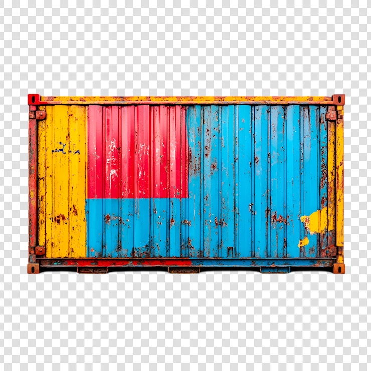 PSD rusty shipping container vibrant colors weathered metal exterior