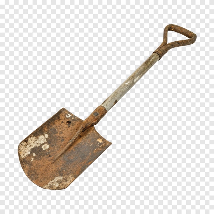 PSD rusty shovel isolato su uno sfondo bianco trasparente