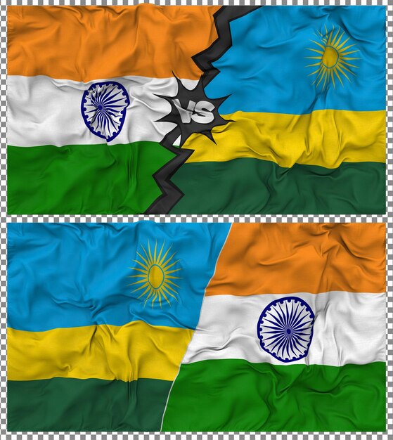 rwanda vs india half combined flag cloth bump texture 3d rendering