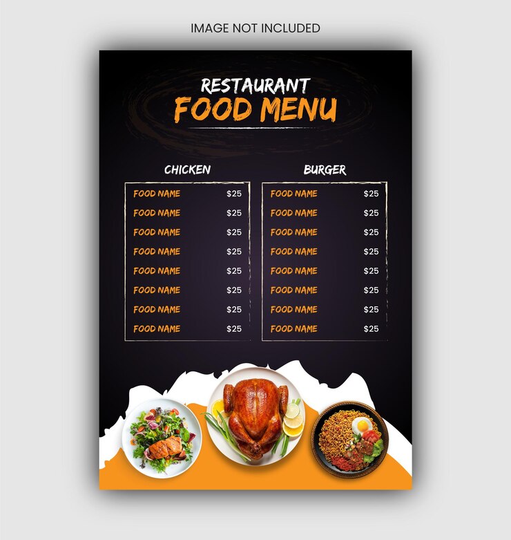 Šablona návrhu menu s lahodným jídlem nebo návrhu letáku v tmavé barvě