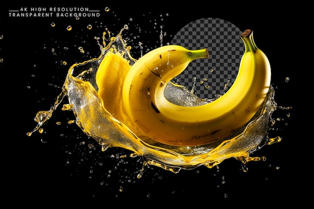 PSD saborear el movimiento de plátano y salpicar una mezcla refrescante capturando la esencia del jugo de fruta png