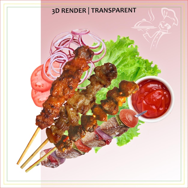 Los sabores de la barbacoa Sheikh Kabab Carnes sin hueso pollo curry asados carne de cordero costillas ensalada fresca