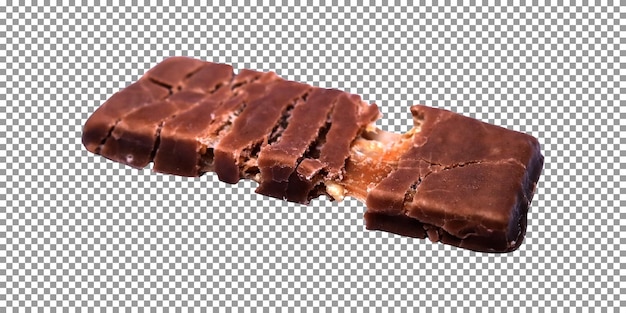 PSD saborosa barra de chocolate esticada em fundo transparente