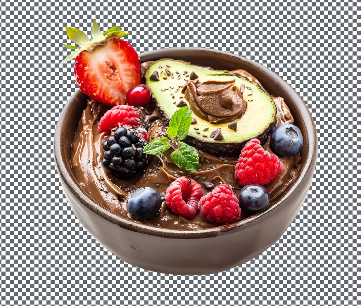 PSD saborosa mousse de aguacate de chocolate aislada sobre un fondo transparente