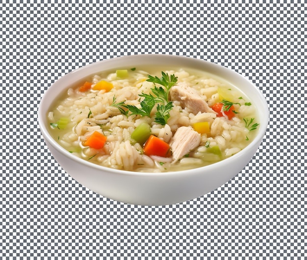 Saborosa sopa de frango e arroz isolada em fundo transparente