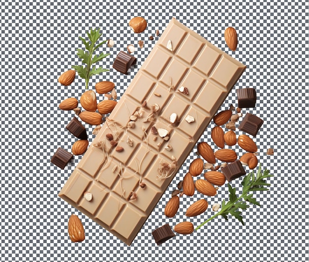 El saboroso chocolate con leche cremoso de Hersheys Symphony con almendras aisladas sobre un fondo transparente