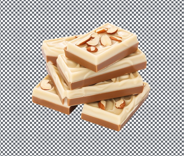 El saboroso chocolate con leche cremoso de Hersheys Symphony con almendras aisladas sobre un fondo transparente