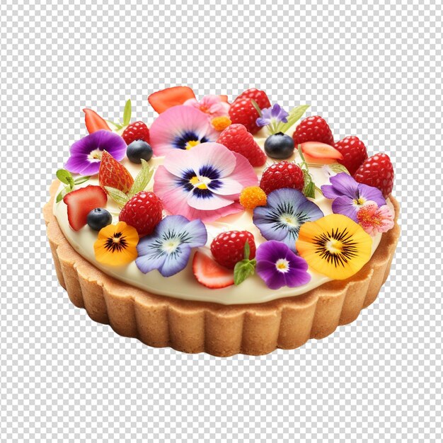 PSD saboroso diseño floral encima de la tarta sobre un fondo blanco transparente