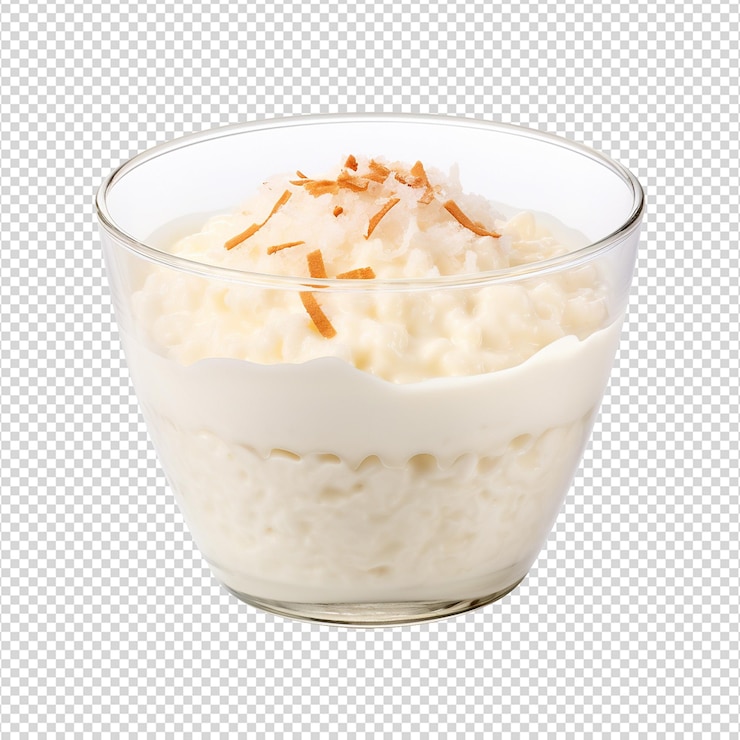PSD saboroso pudín de arroz en un cuenco aislado sobre un fondo transparente png
