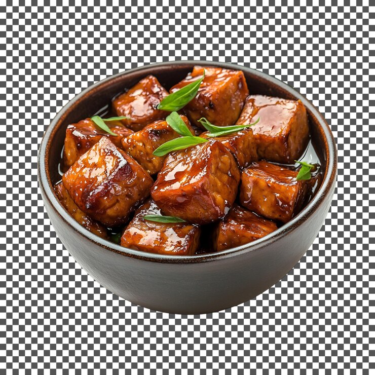 PSD saboroso tofu con salsa de frijol negro aislado sobre un fondo transparente