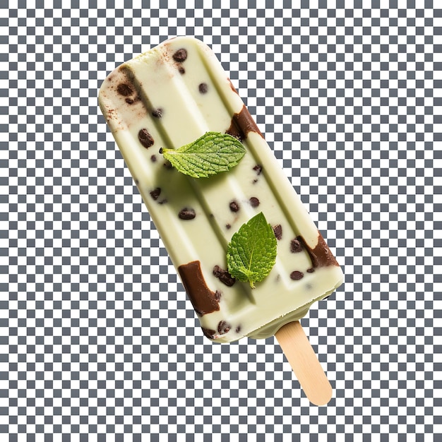 Sabrosa paleta de chocolate con menta sobre fondo transparente