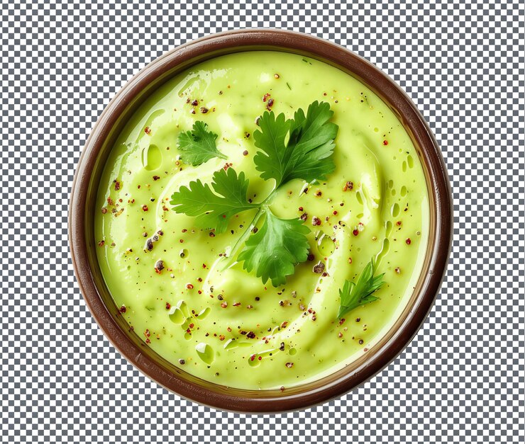 PSD sabrosa sopa de aguacate refrigerada aislada sobre un fondo transparente