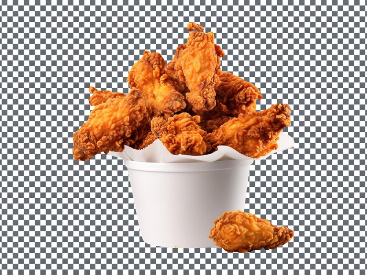 PSD sabrosas alas de pollo fritas en cubos aislados sobre un fondo transparente