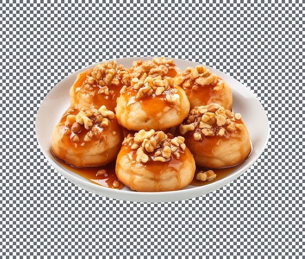 Las sabrosas galletas de miel griegas Melomakarona aisladas sobre un fondo transparente