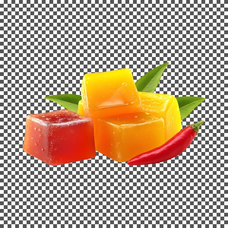 PSD sabrosas gomitas de mango y chile aisladas sobre un fondo transparente