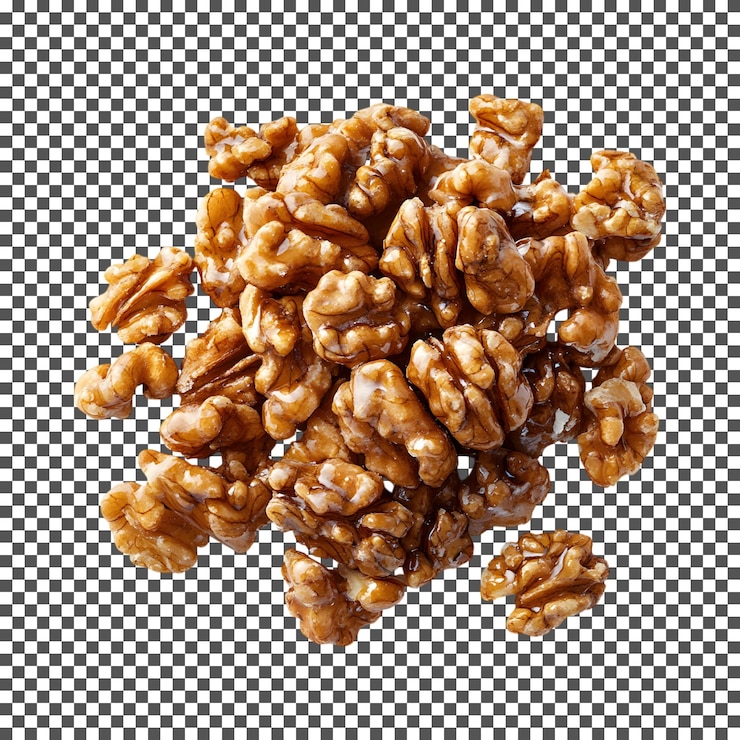 PSD sabrosas nueces confitadas aisladas sobre un fondo transparente