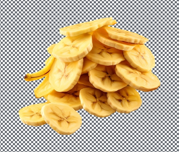 Sabrosas papas fritas de plátano secas aisladas sobre un fondo transparente