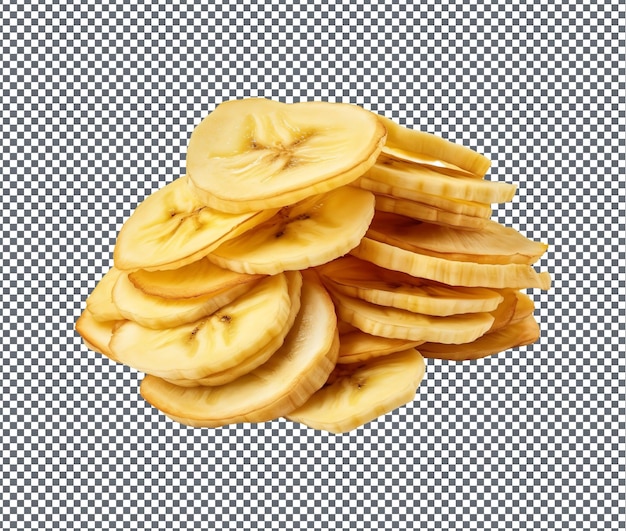 Sabrosas papas fritas de plátano secas aisladas sobre un fondo transparente