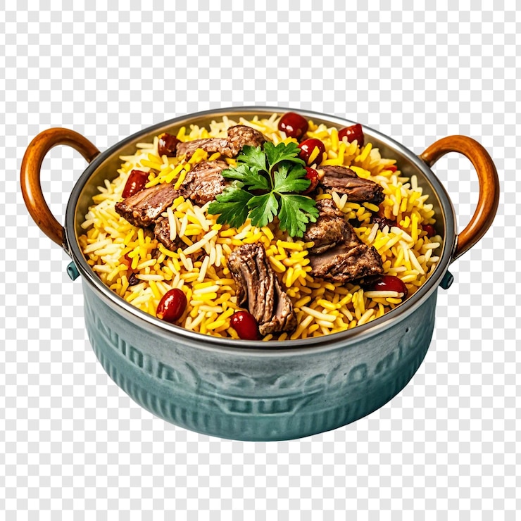 PSD sabroso carne de cordero biryani aislado trasfondo transparente