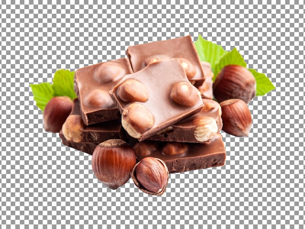 Sabroso chocolate con nueces aislado sobre fondo transparente