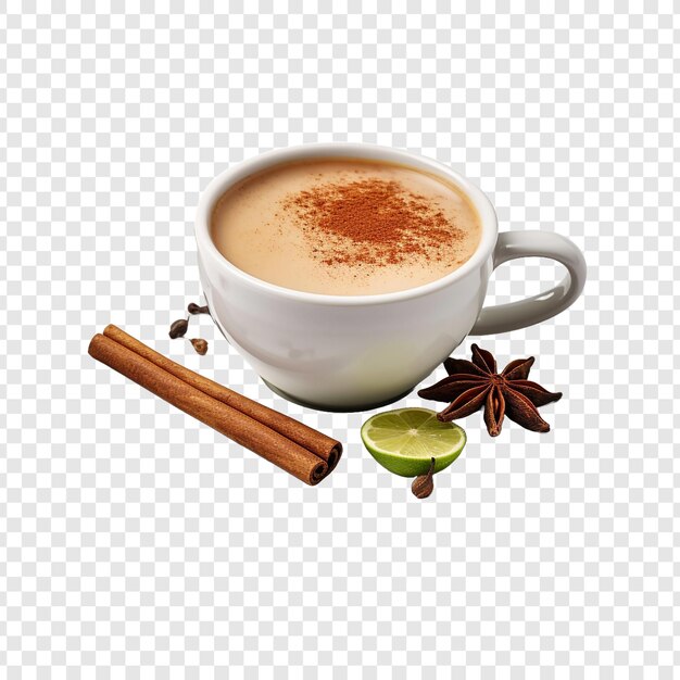 PSD sabroso masala chai indio con especias aisladas en un fondo transparente