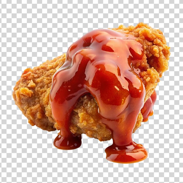 PSD sabroso pollo frito con ketchup aislado sobre un fondo transparente