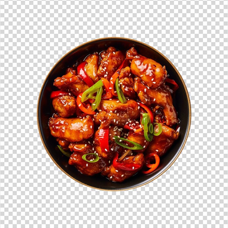 PSD sabroso pollo picante sobre fondo transparente
