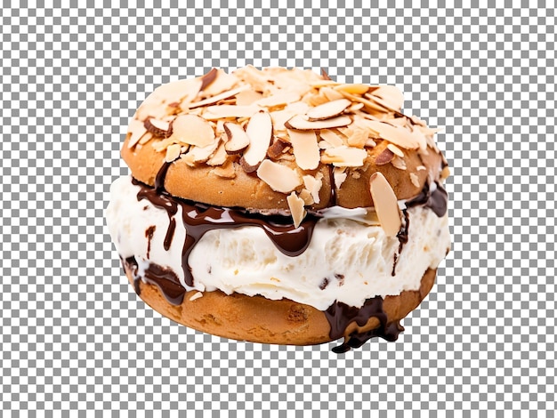 Sabroso sándwich de helado de alegría de almendras aislado sobre fondo transparente