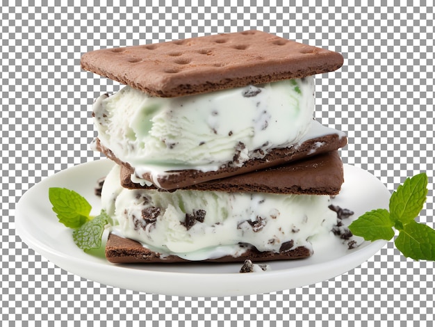 PSD sabroso sándwich de helado de galletas de menta aislado sobre fondo transparente