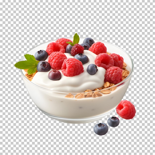 PSD sabroso tazón de yogur de frutas mezcladas aisladas en un fondo transparente